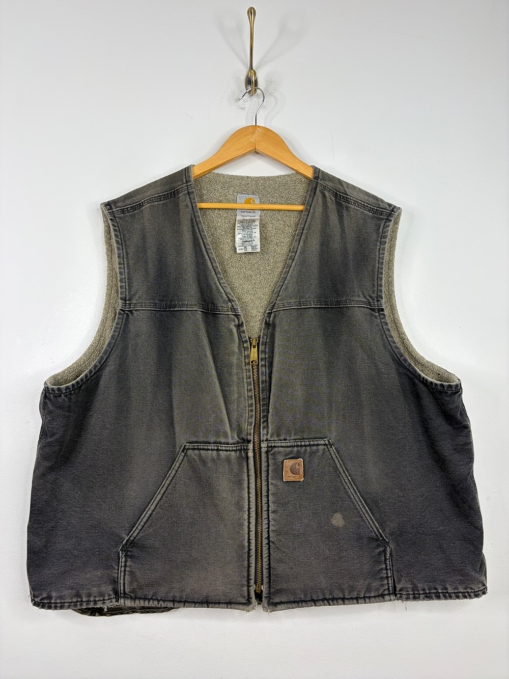 Carhartt Vest Mens 3XL Sandstone Faded Black Sherpa Fleece Lined Workwear V26